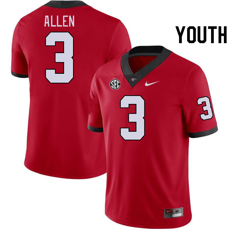 Youth #3 CJ Allen Georgia Bulldogs College Football Jerseys Stitched-Red